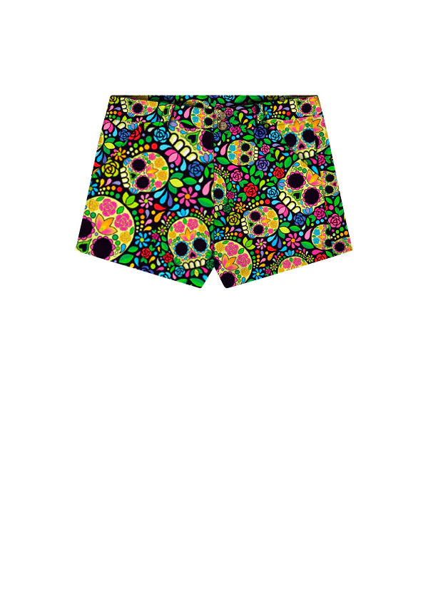 Mosaic Skulls Women's High Waist Short - MTO